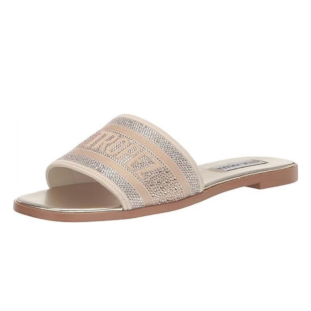 Steve Madden Knox Rhinestone Destination St. Tropez Slide Sandals, 9.5, Gold/Cre